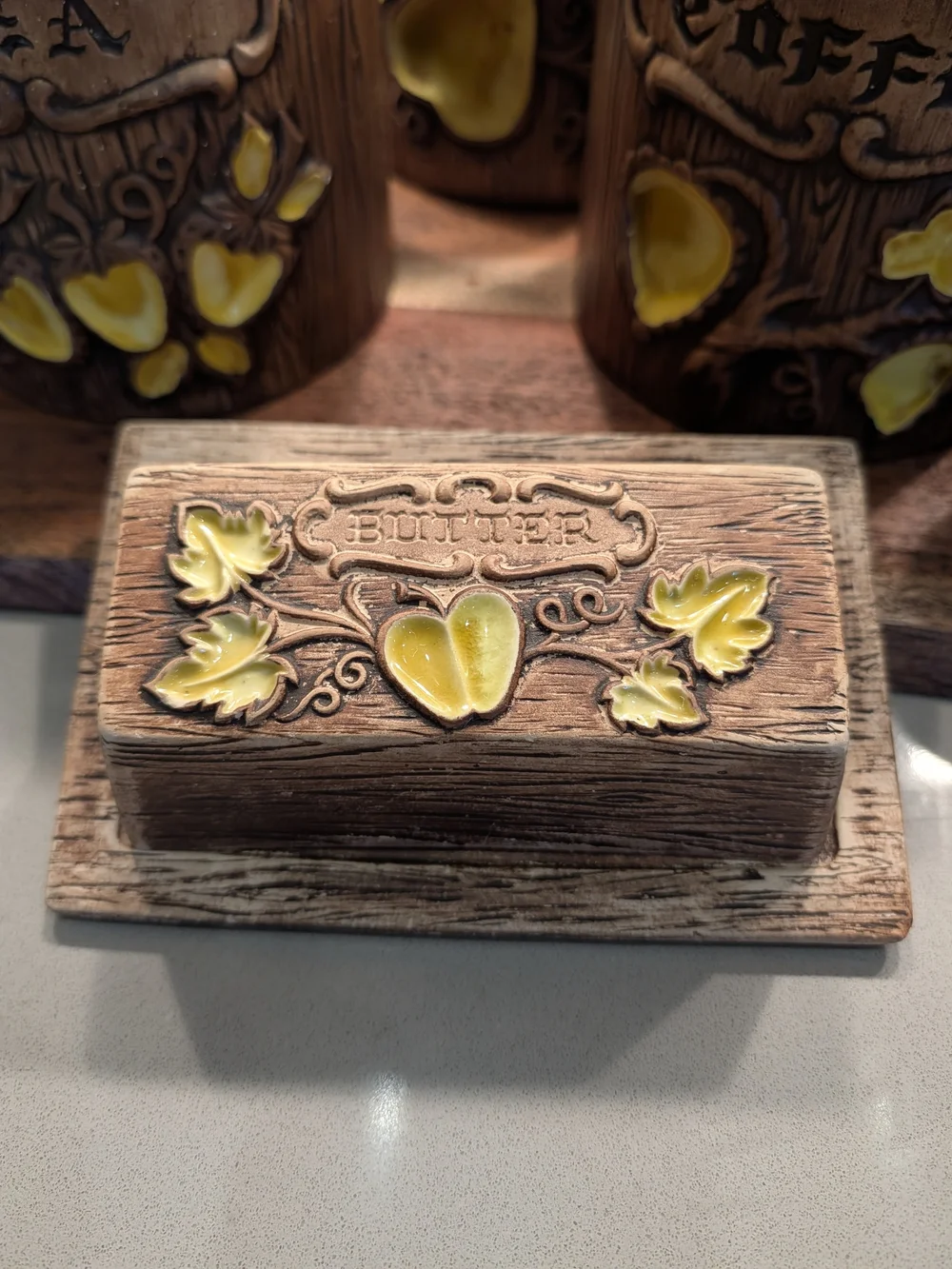 Vintage Brown & Yellow Ceramic Canister Set by Treasure Craft